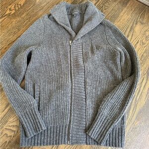 Express Men's Charcoal Ribbed Shawl Collar Zip-Up Sweater